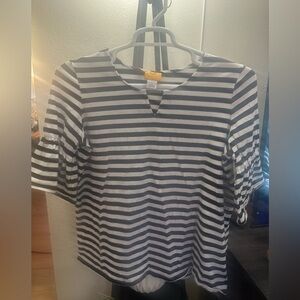 Ruby Rd. Navy and White Striped Short Sleeve Top